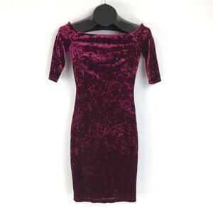Lulus Velour Off-The-Shoulder Dress Women's Small Bodycon Lined Stretch Holiday